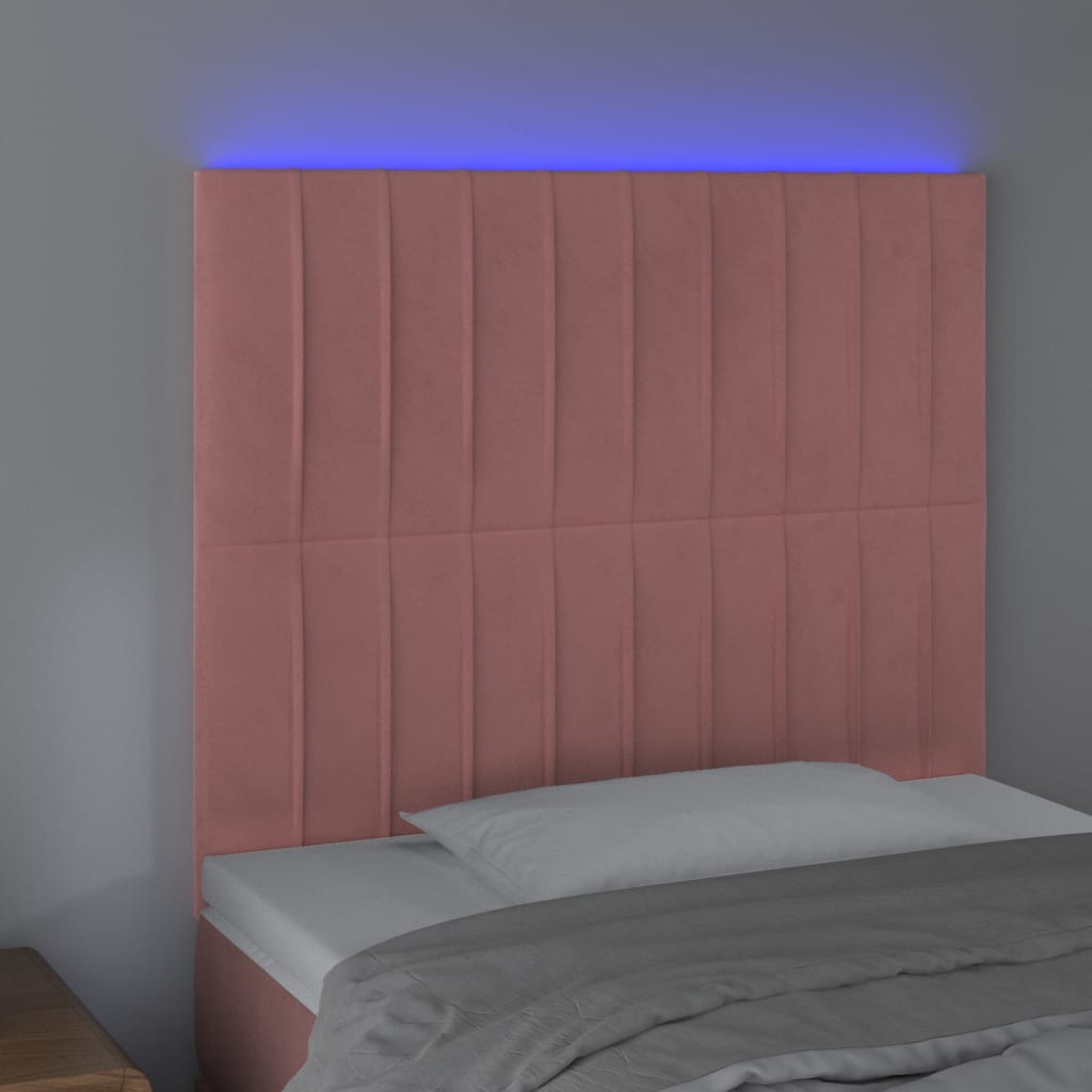 vidaXL Čelo postele s LED ružové 100x5x118/128 cm zamat