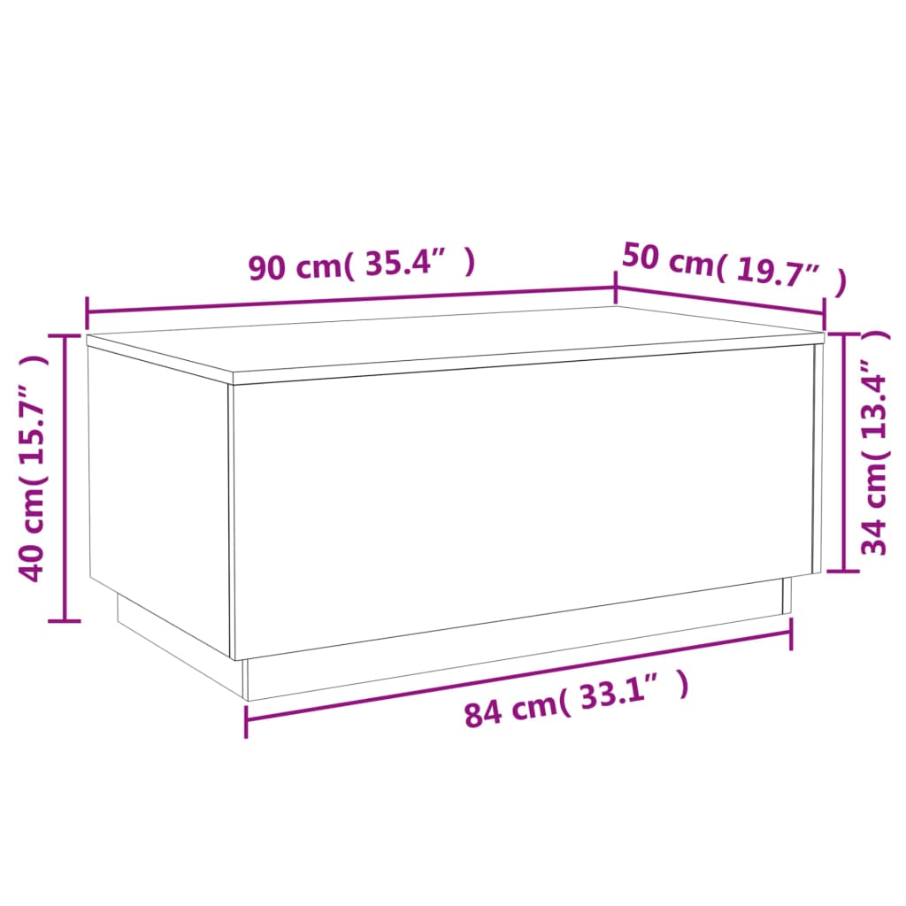 vidaXL Konferenčný stolík s LED svetlami dymový dub 90x50x40 cm