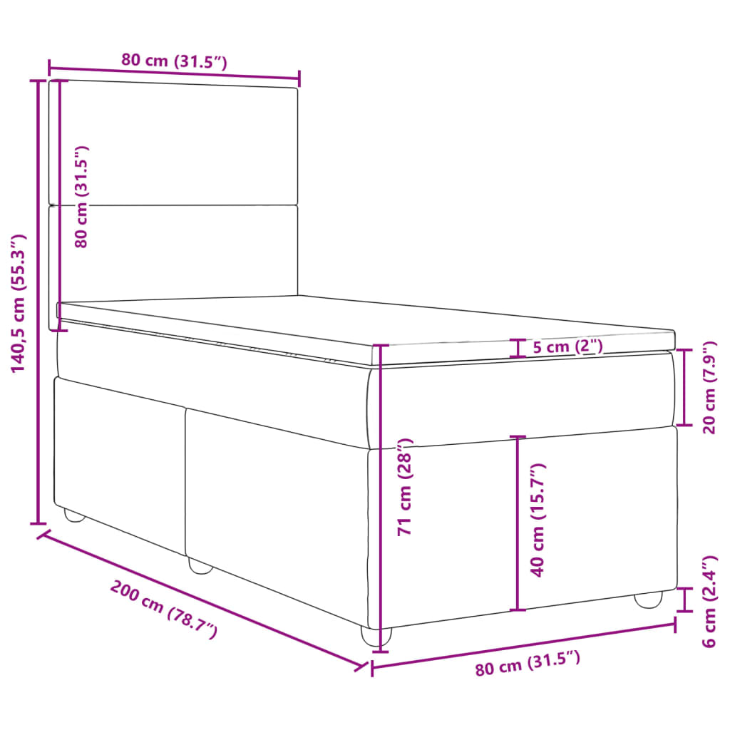 vidaXL Posteľný rám boxsping s matracom tmavosivý 80x200 cm látka