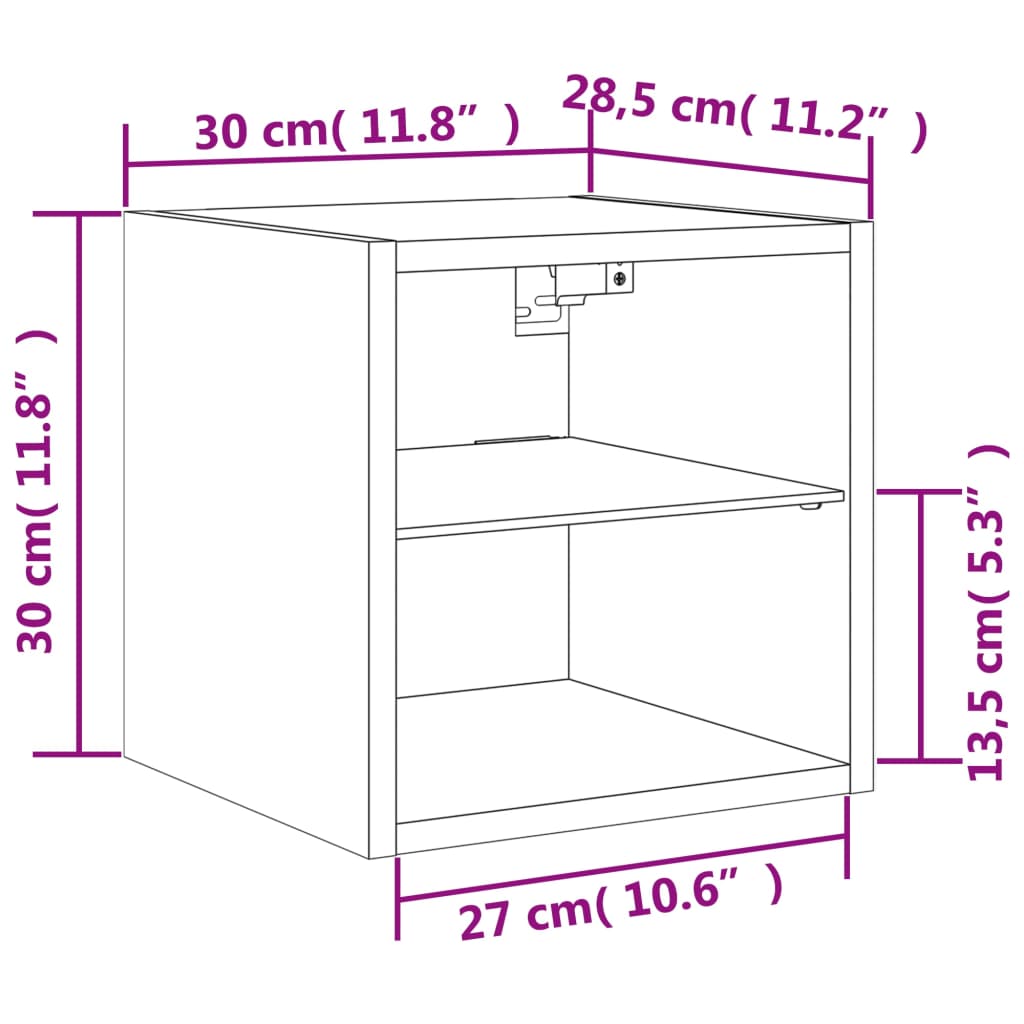 vidaXL TV nástenné skrinky s LED svetlami 2 ks hnedý dub 30x28,5x30 cm