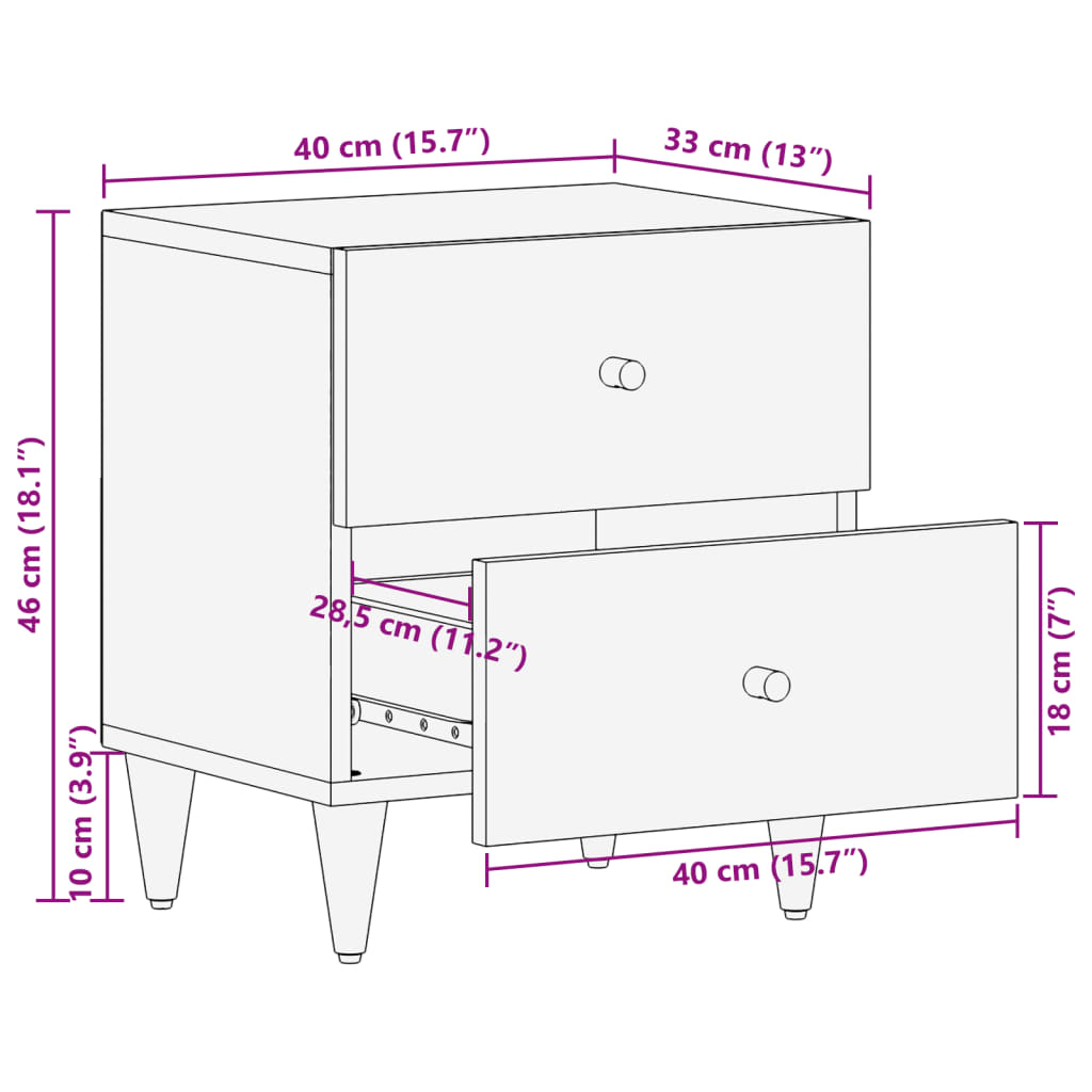 vidaXL Nočné stolíky 2 ks 40x33x46 cm masívne mangovníkové drevo