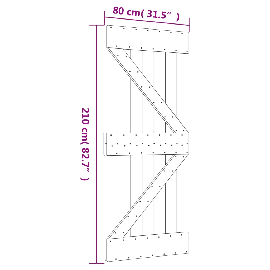 vidaXL Posuvné dvere so sadou kovania 80x210 cm borovicový masív