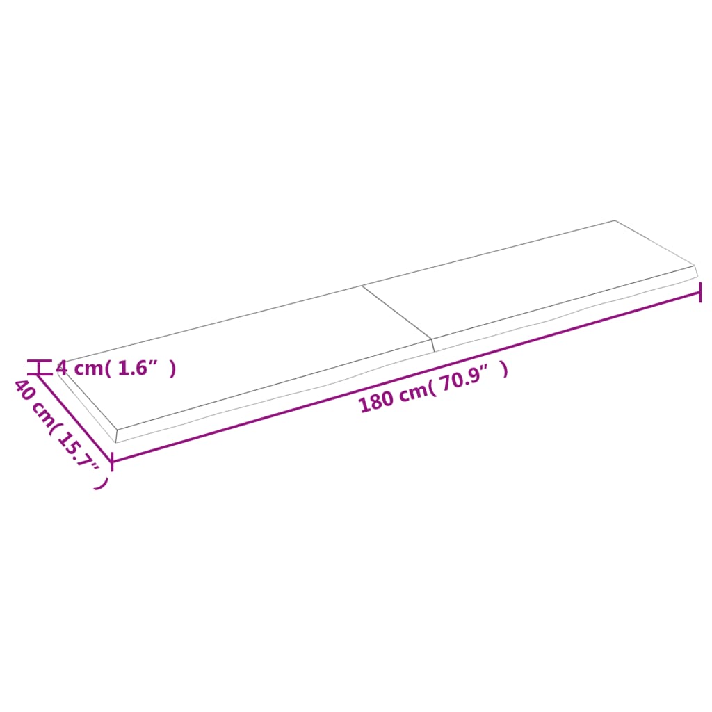 vidaXL Stolová doska 180x40x(2-4) cm neošetrený dubový masív