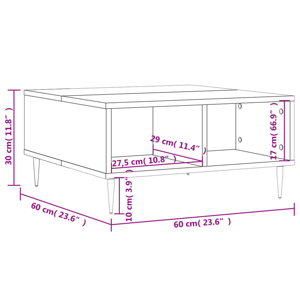 vidaXL Konferenčný stolík sivý sonoma 60x60x30 cm kompozitné drevo