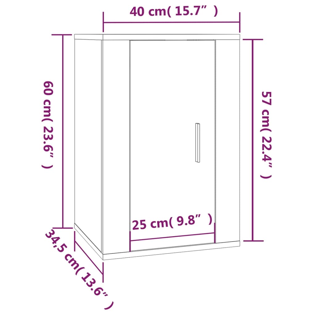 vidaXL Nástenné TV skrinky 2 ks hnedý dub 40x34,5x60 cm