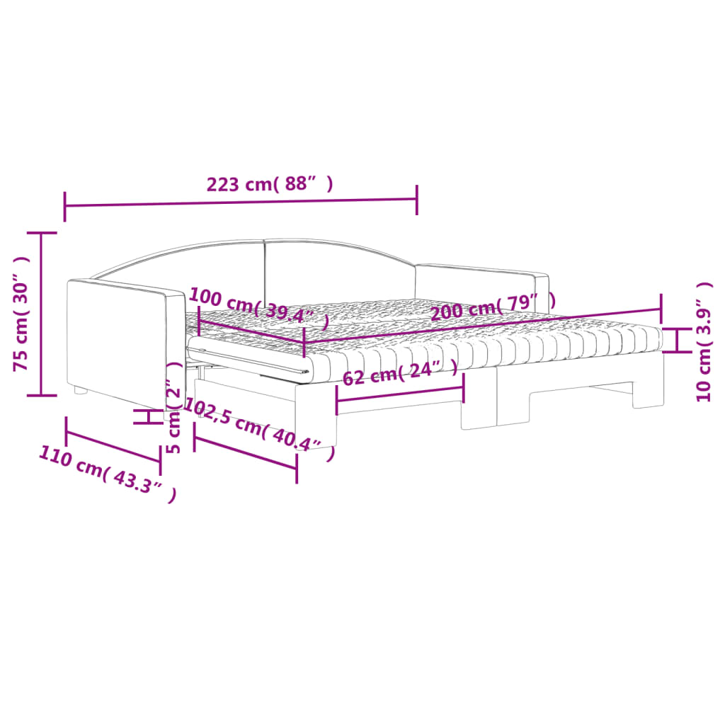 vidaXL Rozkladacia denná posteľ s matracmi čierna 100x200 cm látka