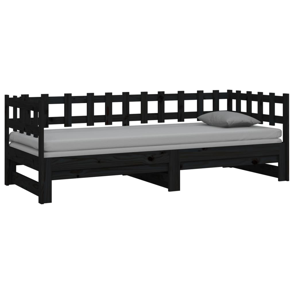 vidaXL Rozkladacia denná posteľ čierna 2x(90x200) cm borovicový masív