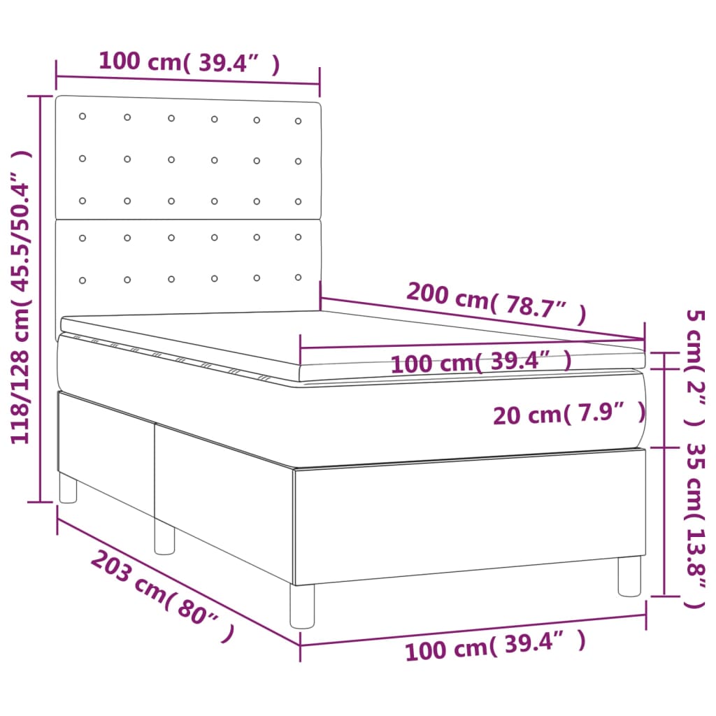 vidaXL Posteľný rám boxsping s matracom ružový 100x200 cm zamat