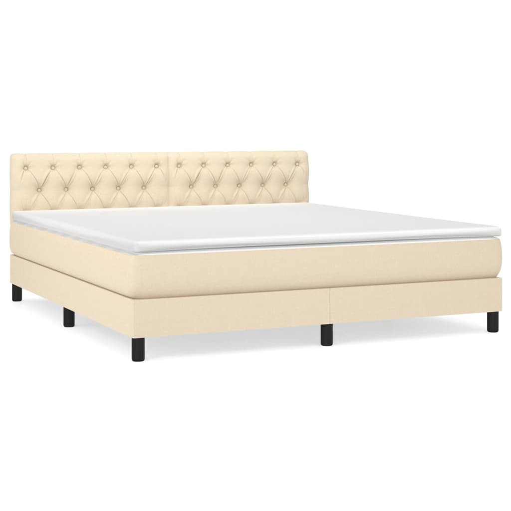 vidaXL Posteľný rám boxspring s matracom krémový 160x200 cm látka