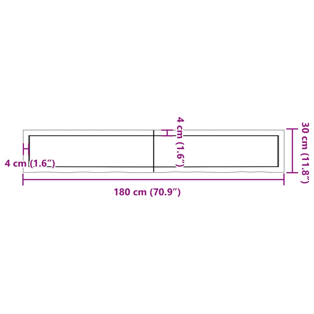 vidaXL Stolová doska 180x40x(2-6) cm neošetrený dubový masív