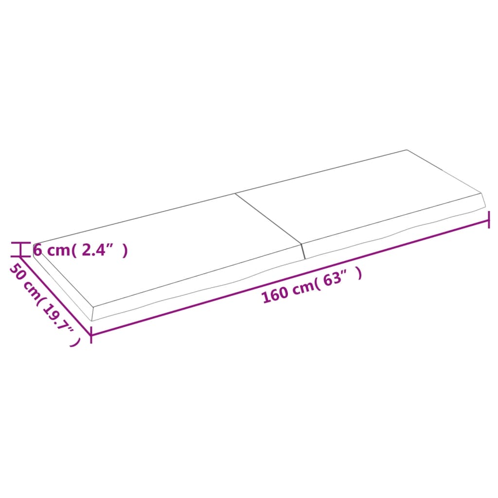 vidaXL Stolová doska bledohnedá 160x50x(2-6) cm ošetrený masívny dub