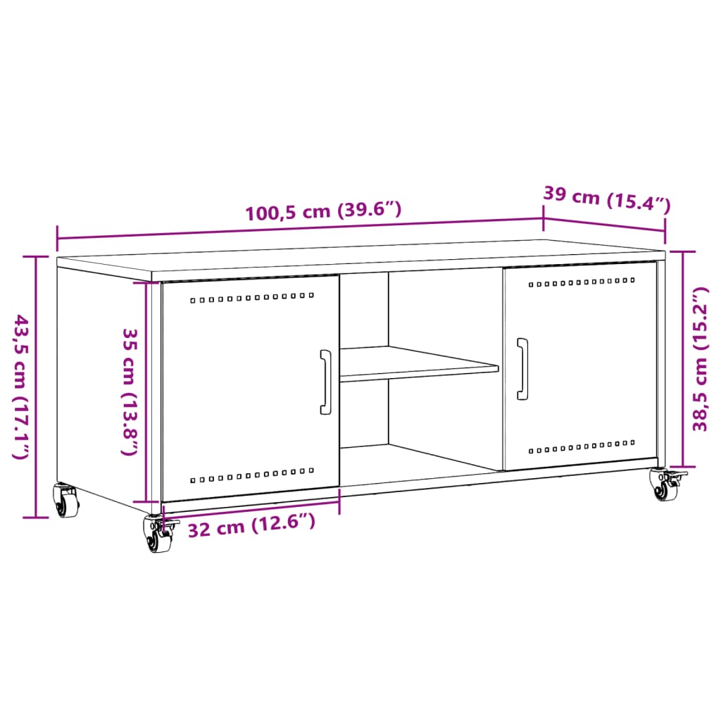 vidaXL TV skrinka ružová 100,5x39x43,5 cm oceľ valcovaná za studena