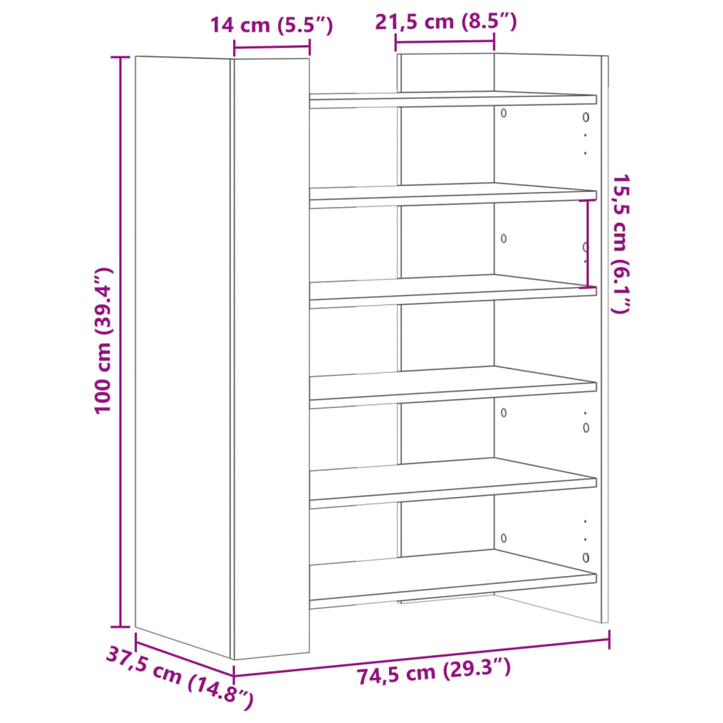 vidaXL Botník dub sonoma 74,5x37,5x100 cm kompozitné drevo