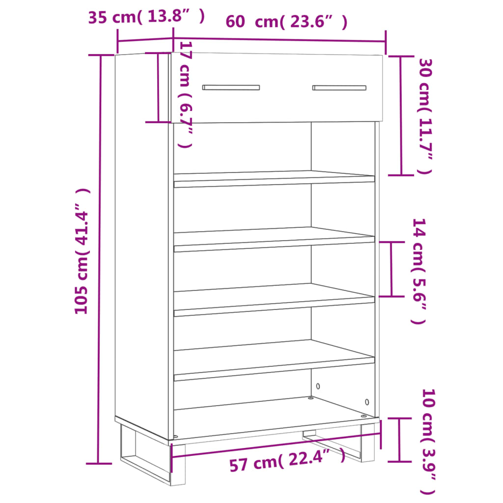 vidaXL Botník dymový dub 60x35x105 cm kompozitné drevo