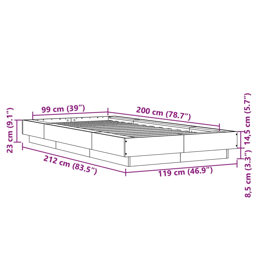 vidaXL Posteľný rám betónový sivý 100x200 cm borovicový masív