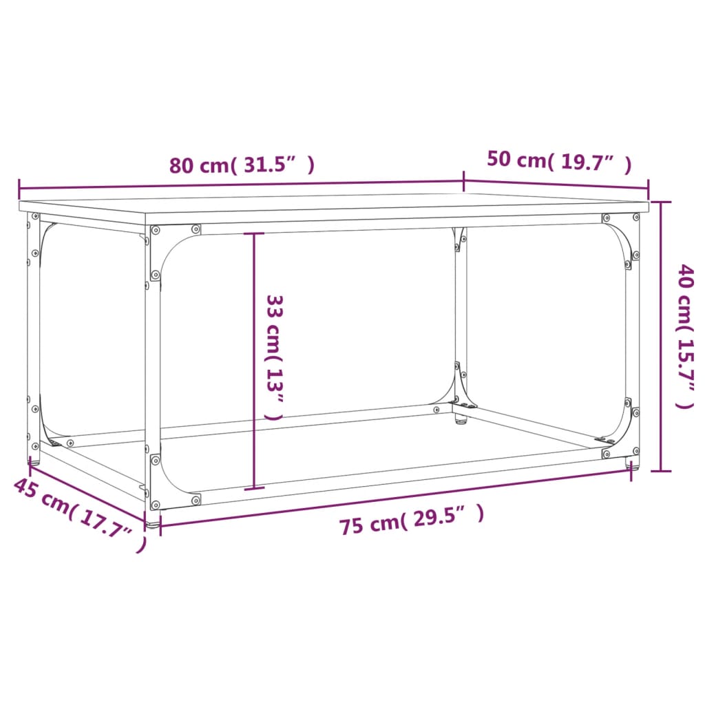 vidaXL Konferenčný stolík dub sonoma 80x50x40 cm spracované drevo