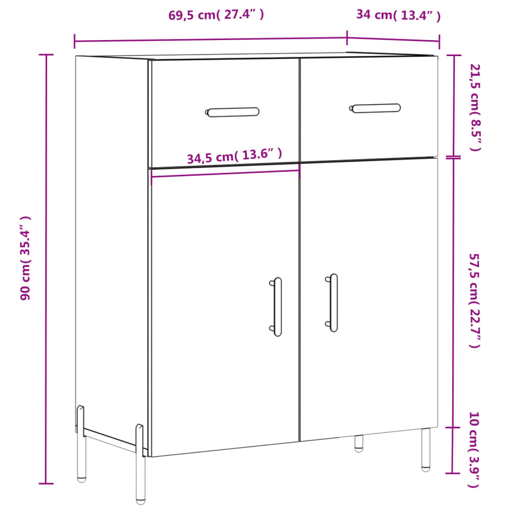 vidaXL Komoda lesklá biela 69,5x34x90 cm spracované drevo