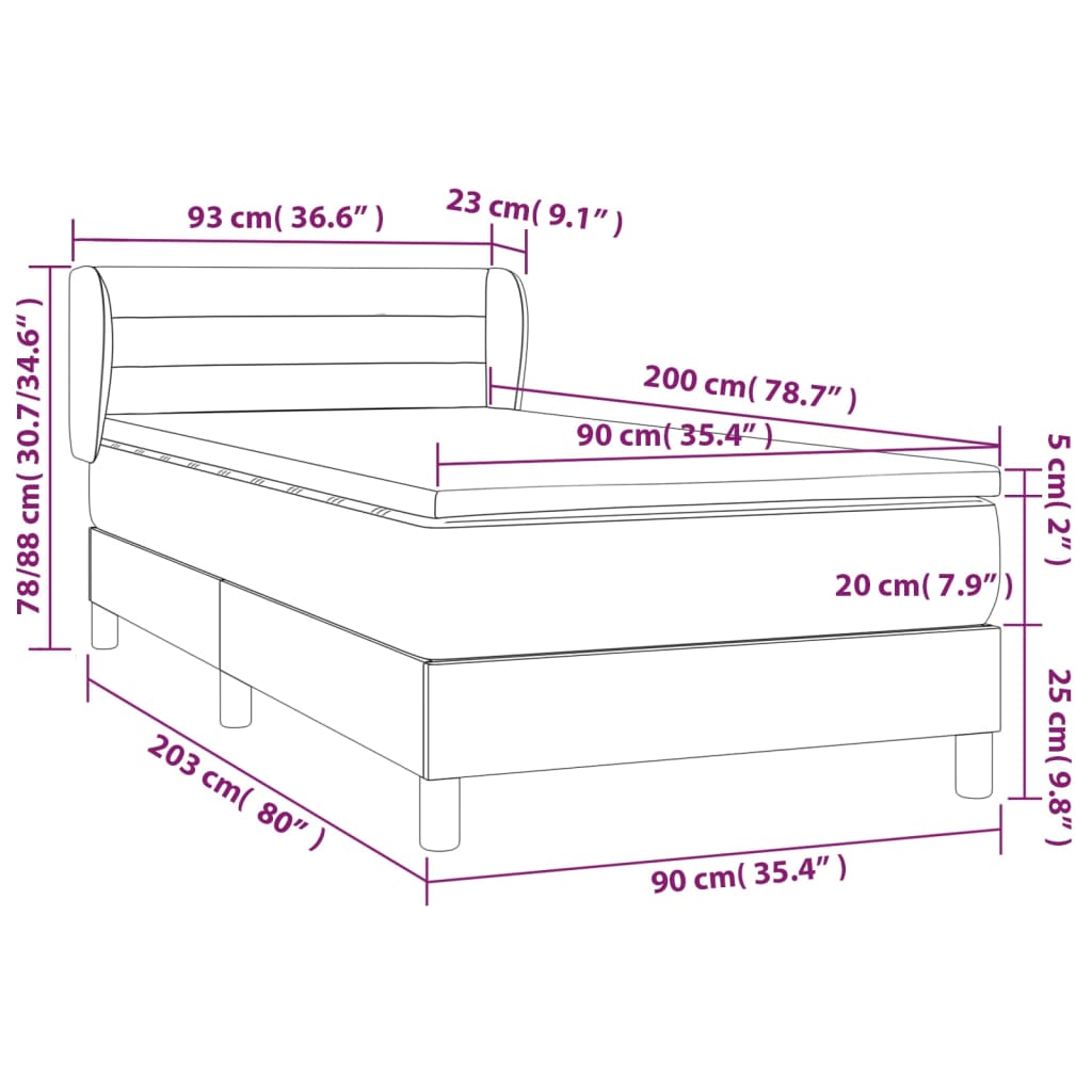 vidaXL Posteľný rám boxsping s matracom krémový 90x200 cm látka