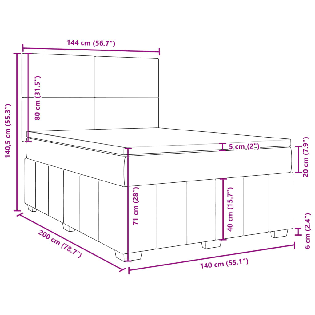 vidaXL Posteľný rám boxspring s matracom čierny 140x200 cm látka