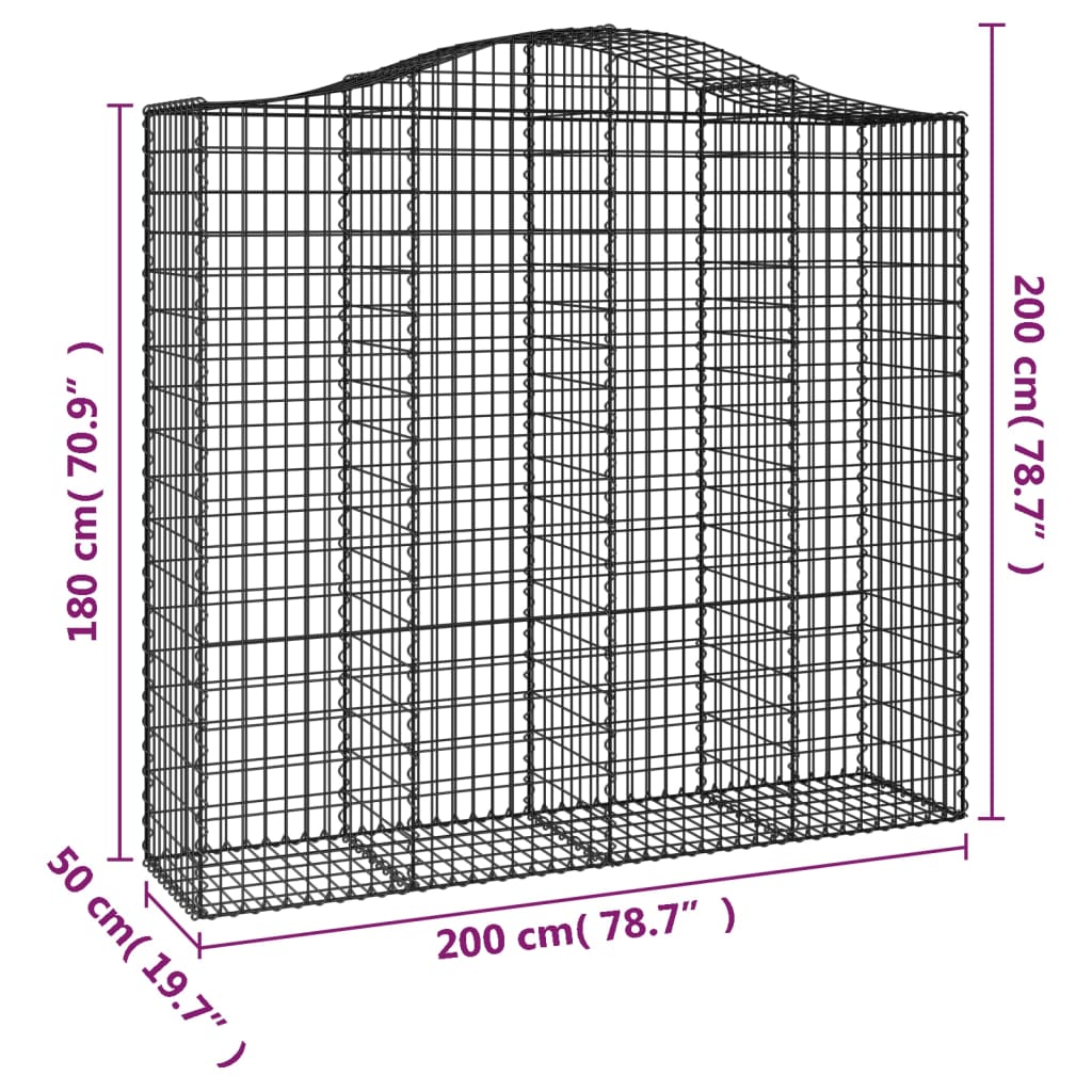 vidaXL Oblúkové gabiónové koše 15 ks 200x50x180/200 pozinkované železo