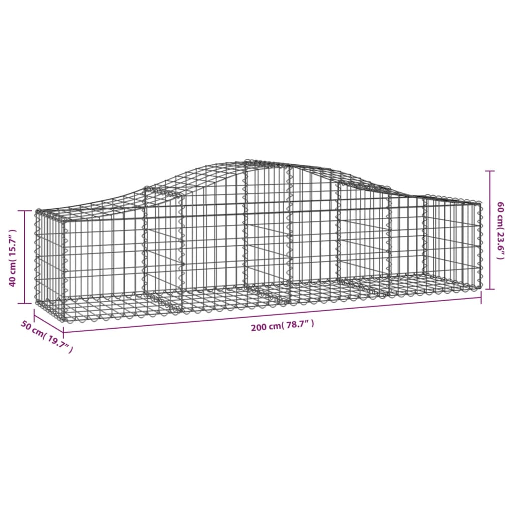 vidaXL Oblúkové gabionové koše 4 ks 200x50x40/60 cm pozink. železo