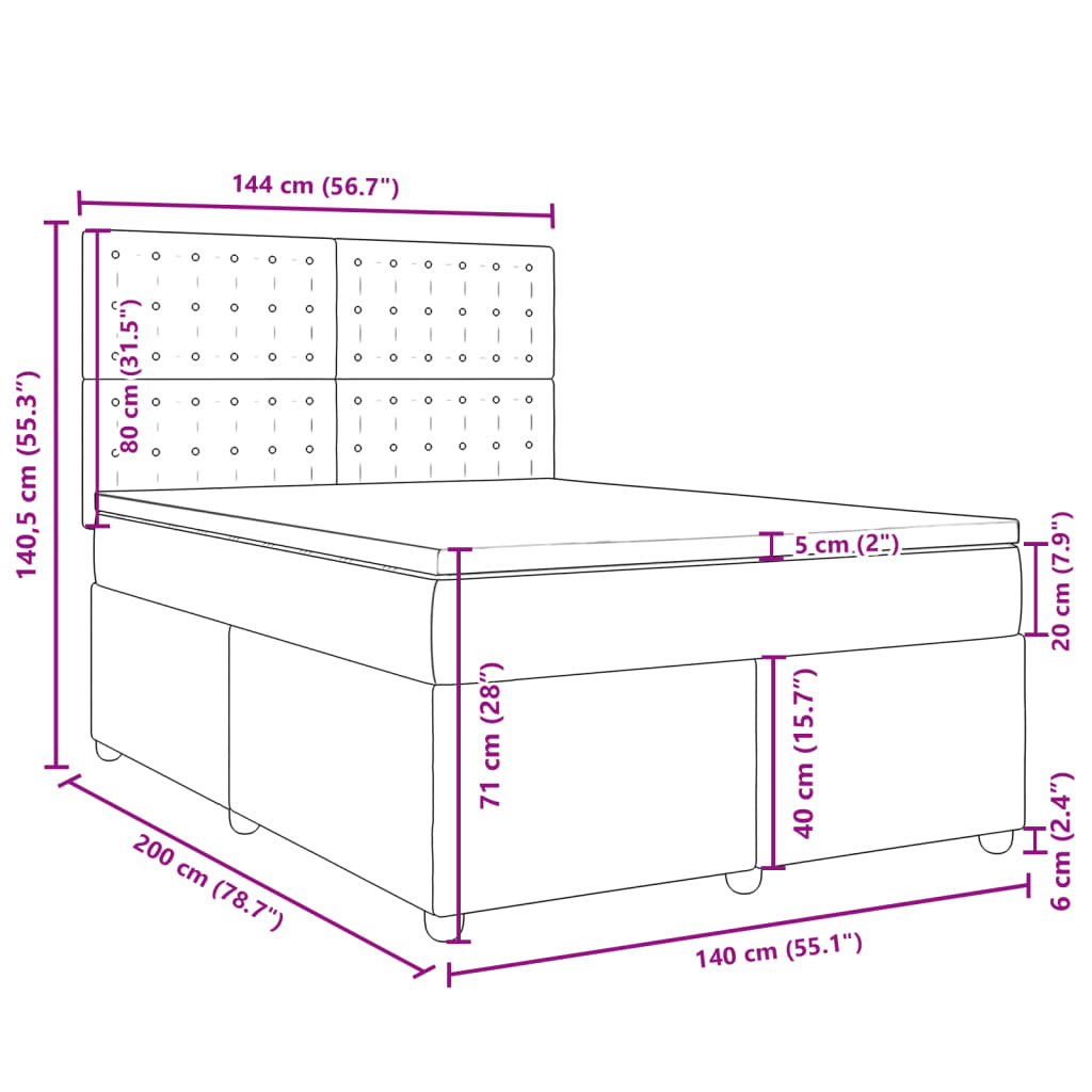 vidaXL Posteľný rám boxspring s matracom čierny 140x200 cm látka