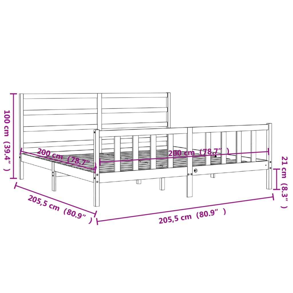 vidaXL Posteľný rám s čelom medovo-hnedý 200x200 cm masívne drevo