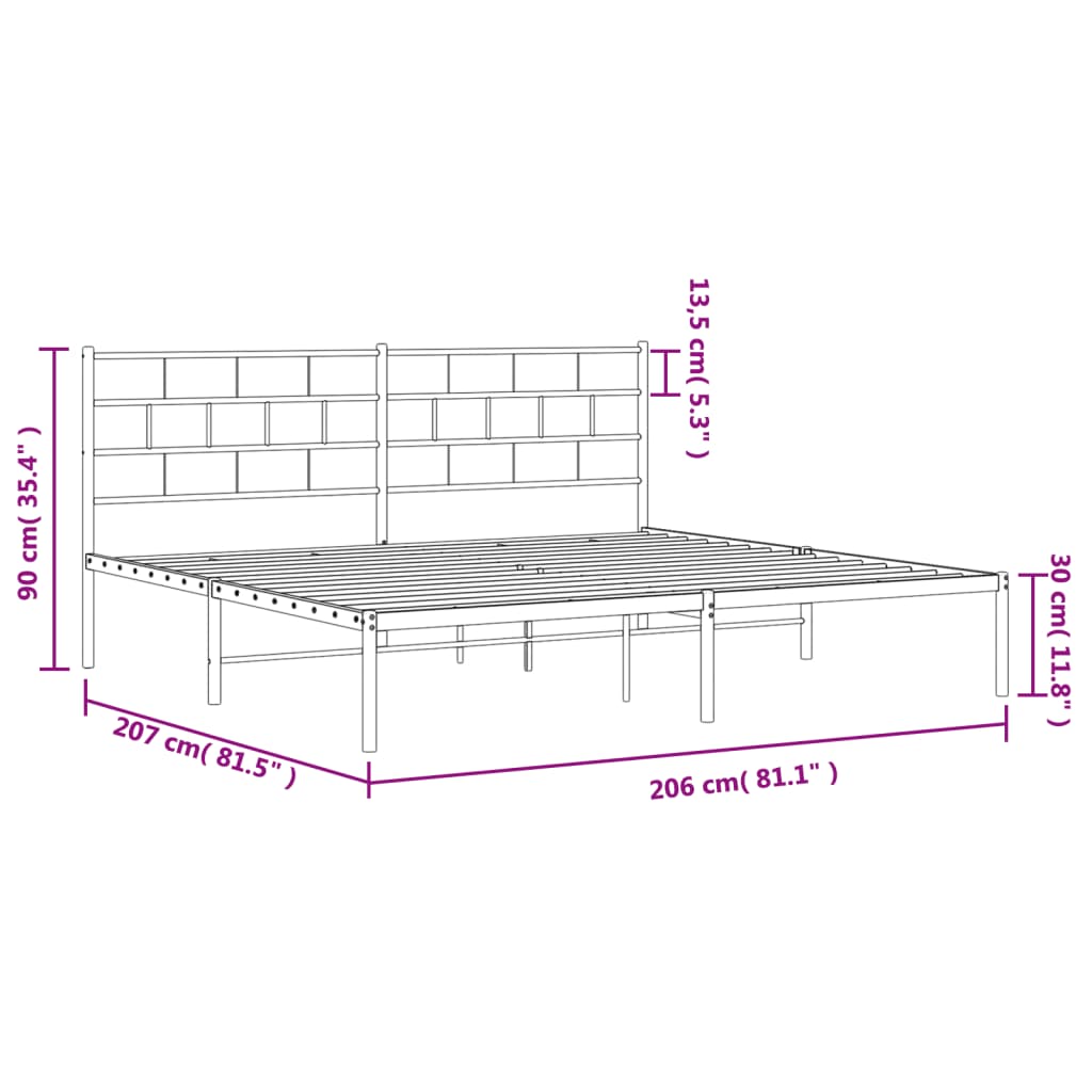 vidaXL Kovový rám postele s čelom biely 200x200 cm