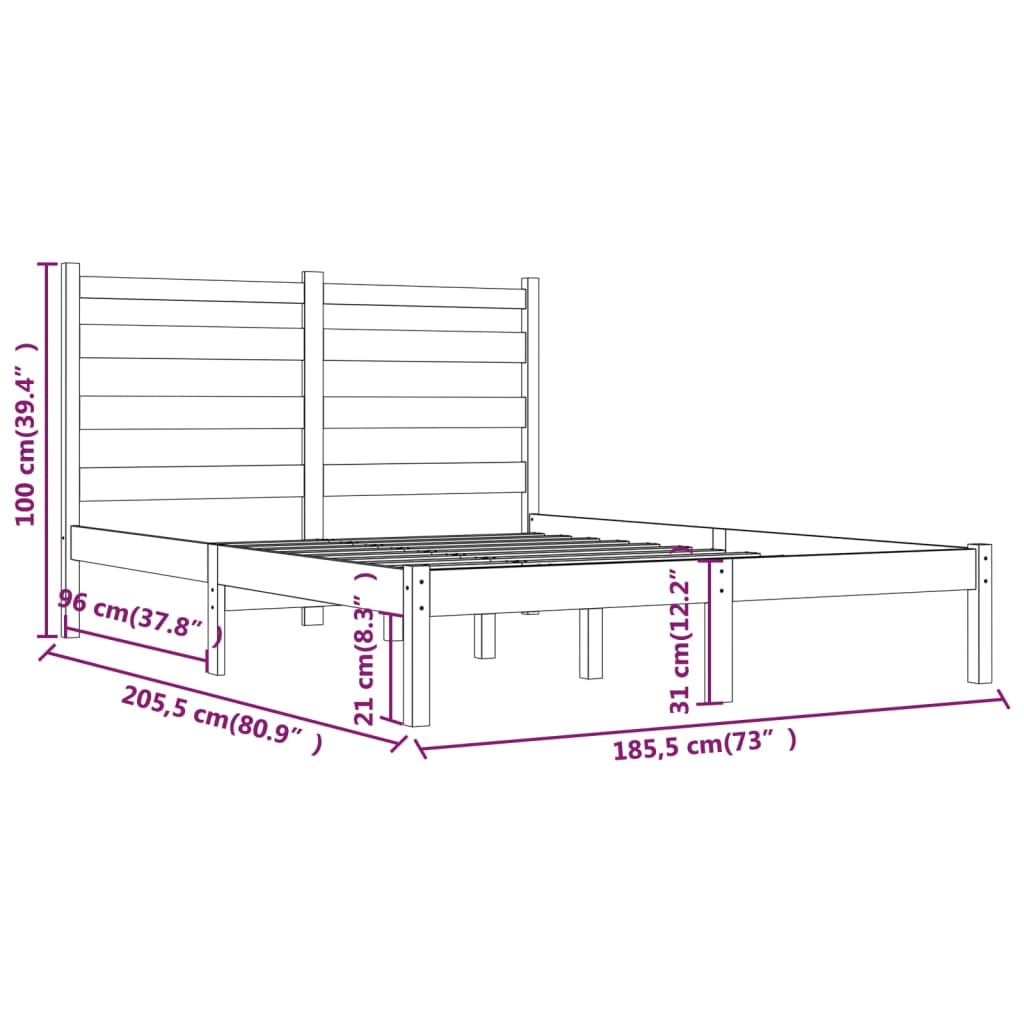 vidaXL Posteľný rám čierny borovicový masív 180x200 cm 6FT Super King