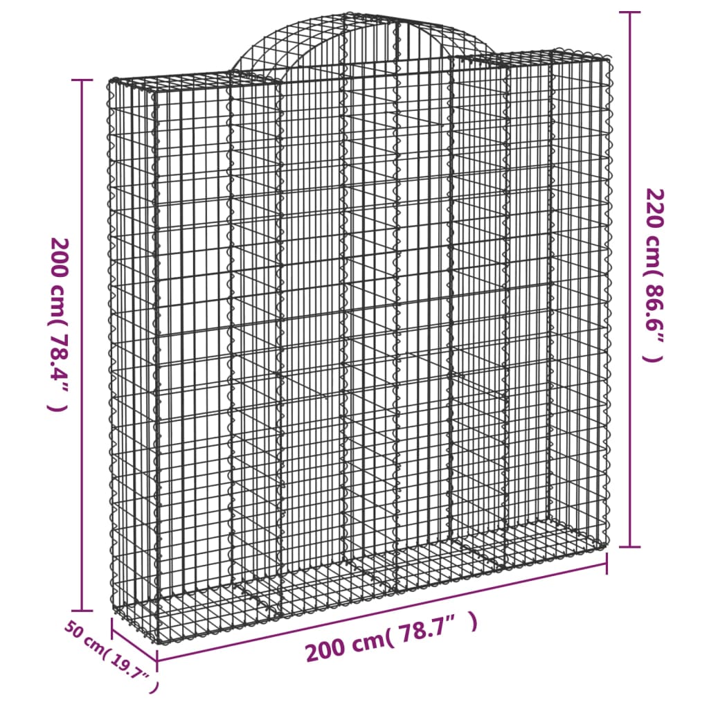 vidaXL Oblúkové gabiónové koše 14 ks 200x50x200/220cm pozinkov. železo