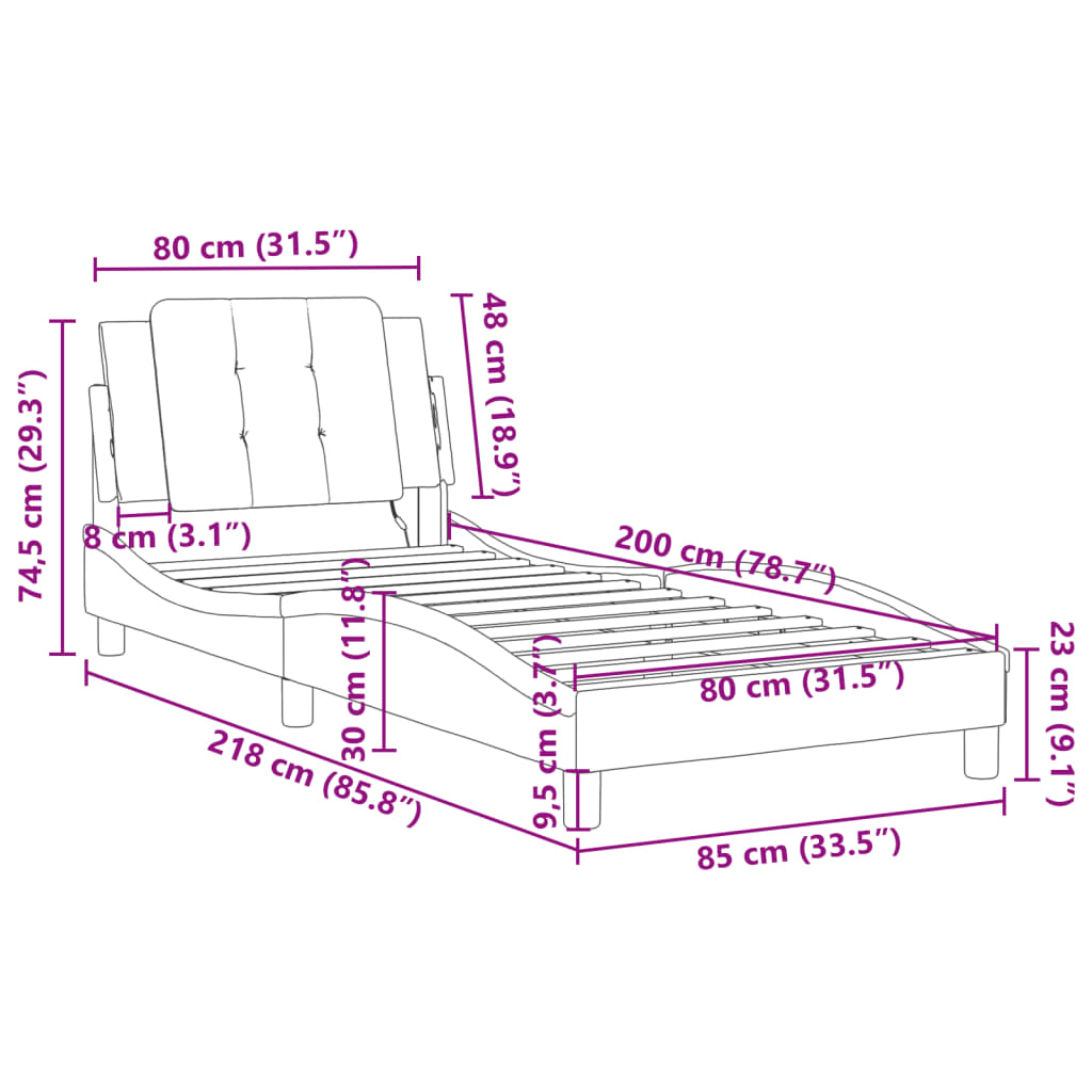 vidaXL Posteľný rám s LED svetlami, čierny 80x200 cm, umelá koža