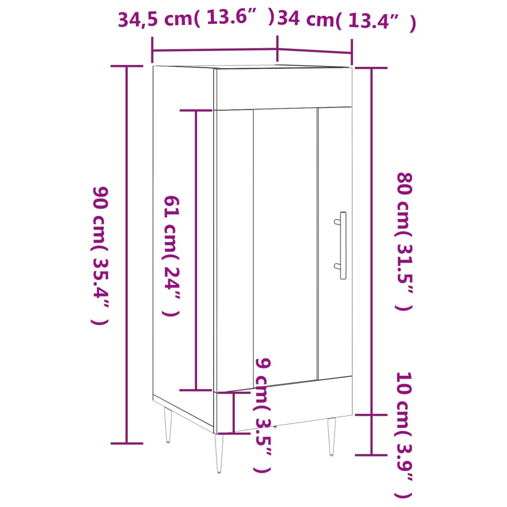 vidaXL Komoda dymový dub 34,5x34x90 cm spracované drevo