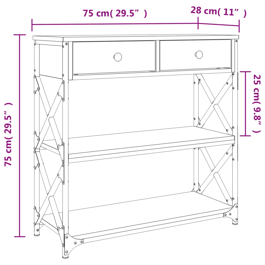 vidaXL Konzolový stolík čierny 75x28x75 cm kompozitné drevo