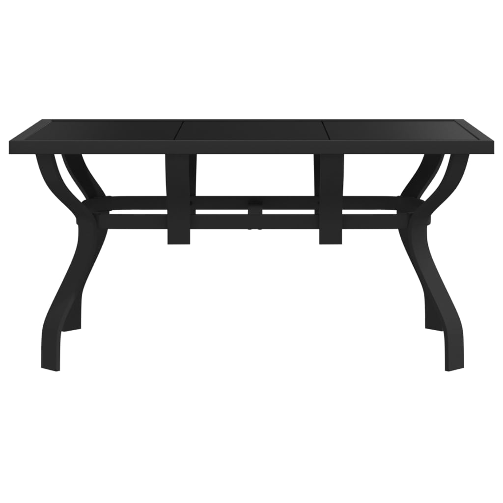 vidaXL Záhradný stôl čierny 140x70x70 cm oceľ a sklo
