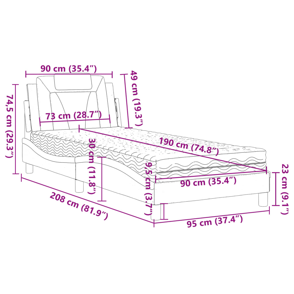 vidaXL Posteľ s matracom bielo-čierna 90x190 cm umelá koža