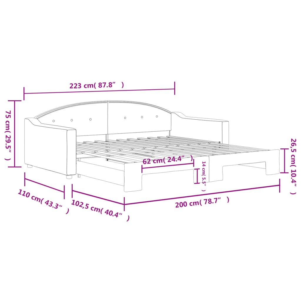 vidaXL Denná posteľ s rozkladacou posteľou čierna 100x200 cm látka