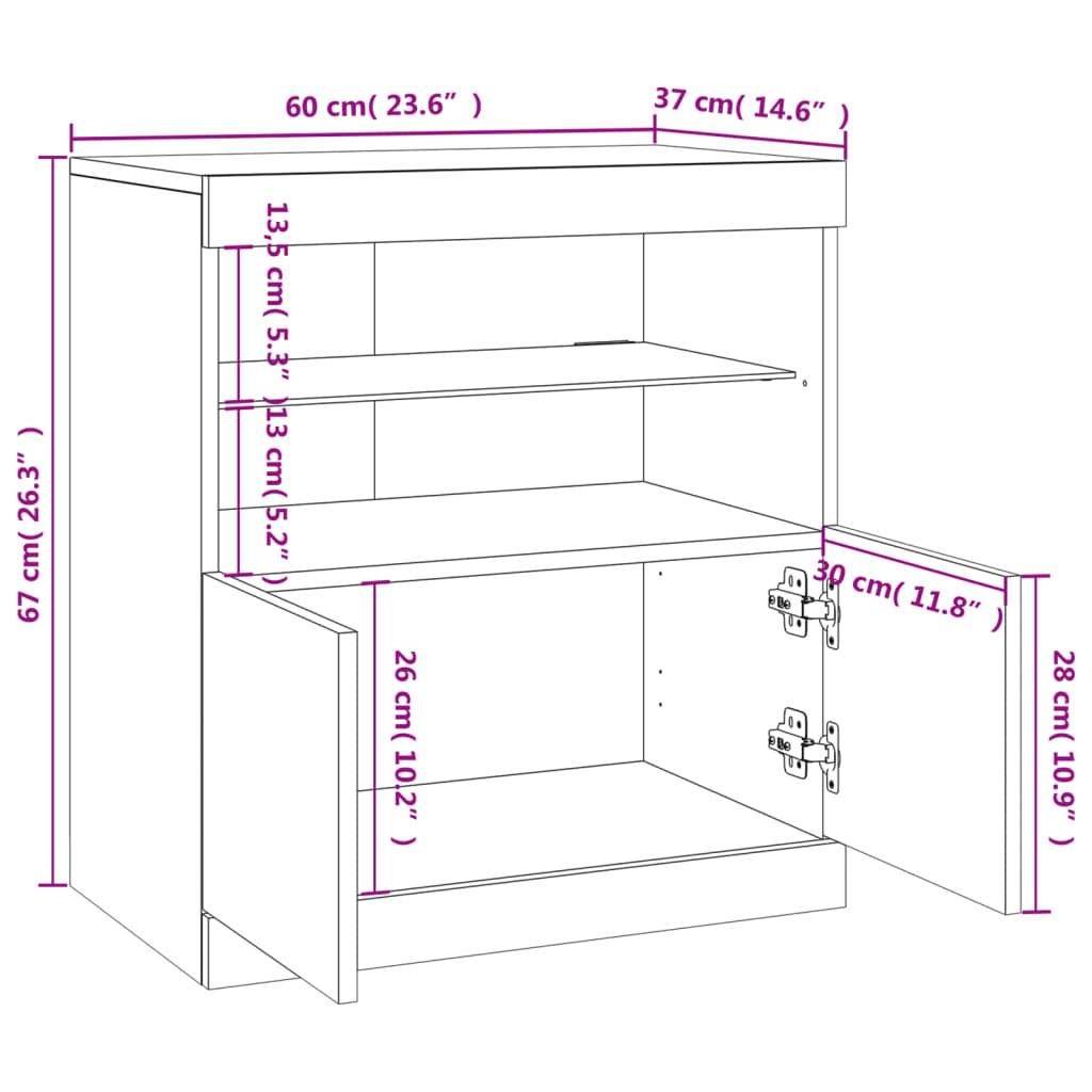 vidaXL Komoda s LED svetlami dub sonoma 60x37x67 cm