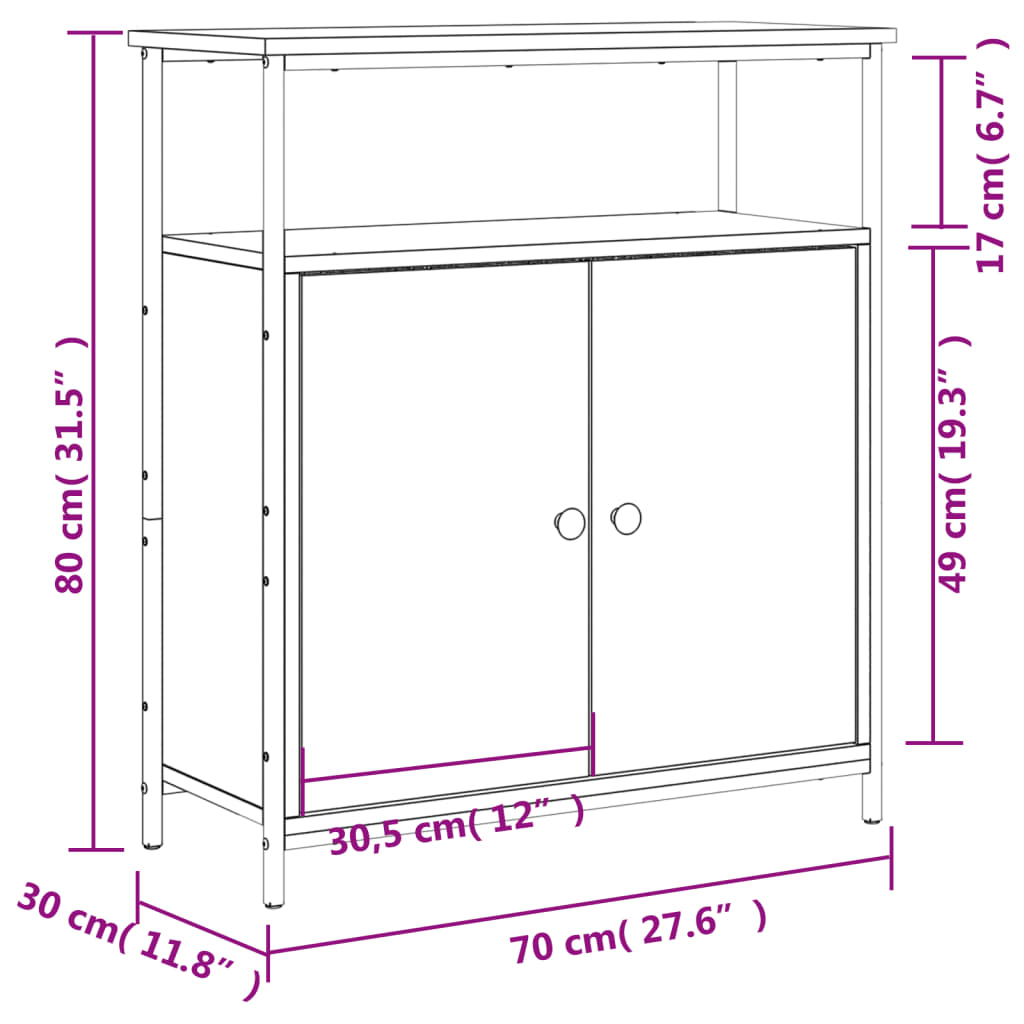 vidaXL Komoda dymový dub 70x30x80 cm kompozitné drevo