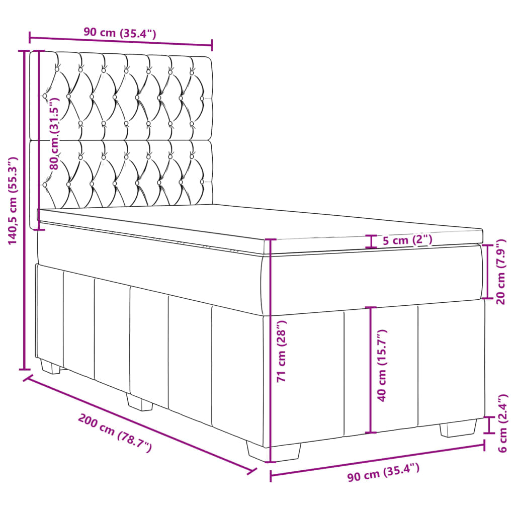 vidaXL Posteľný rám boxsping s matracom bledosivý 90x200 cm látka