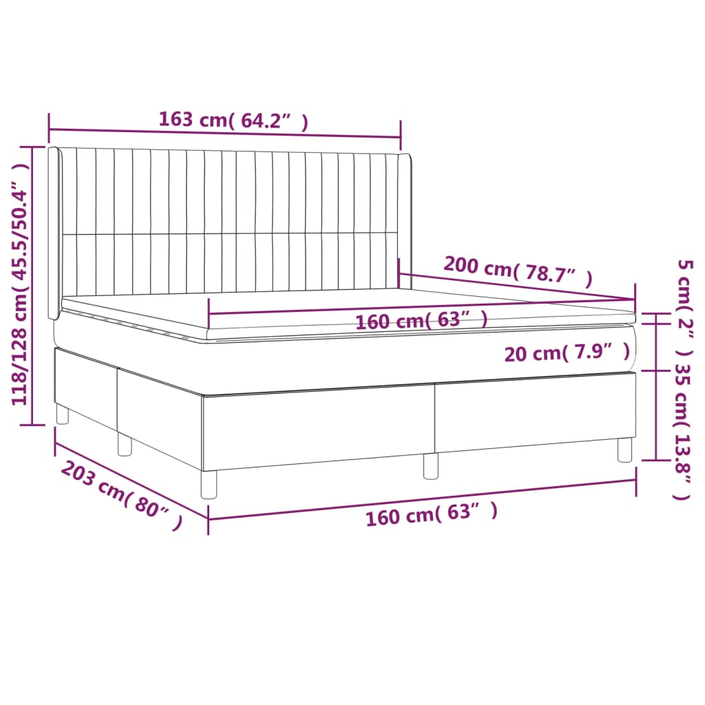 vidaXL Posteľný rám boxspring s matracom krémový 160x200 cm látka