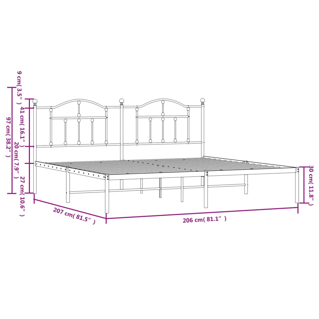 vidaXL Kovový rám postele s čelom čierny 200x200 cm