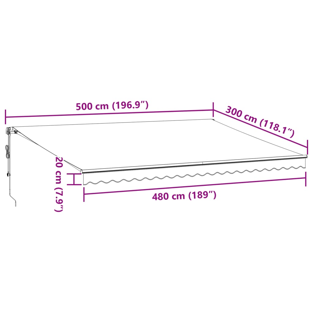 vidaXL Automaticky zaťahovacia markíza s LED hnedá 500x300 cm