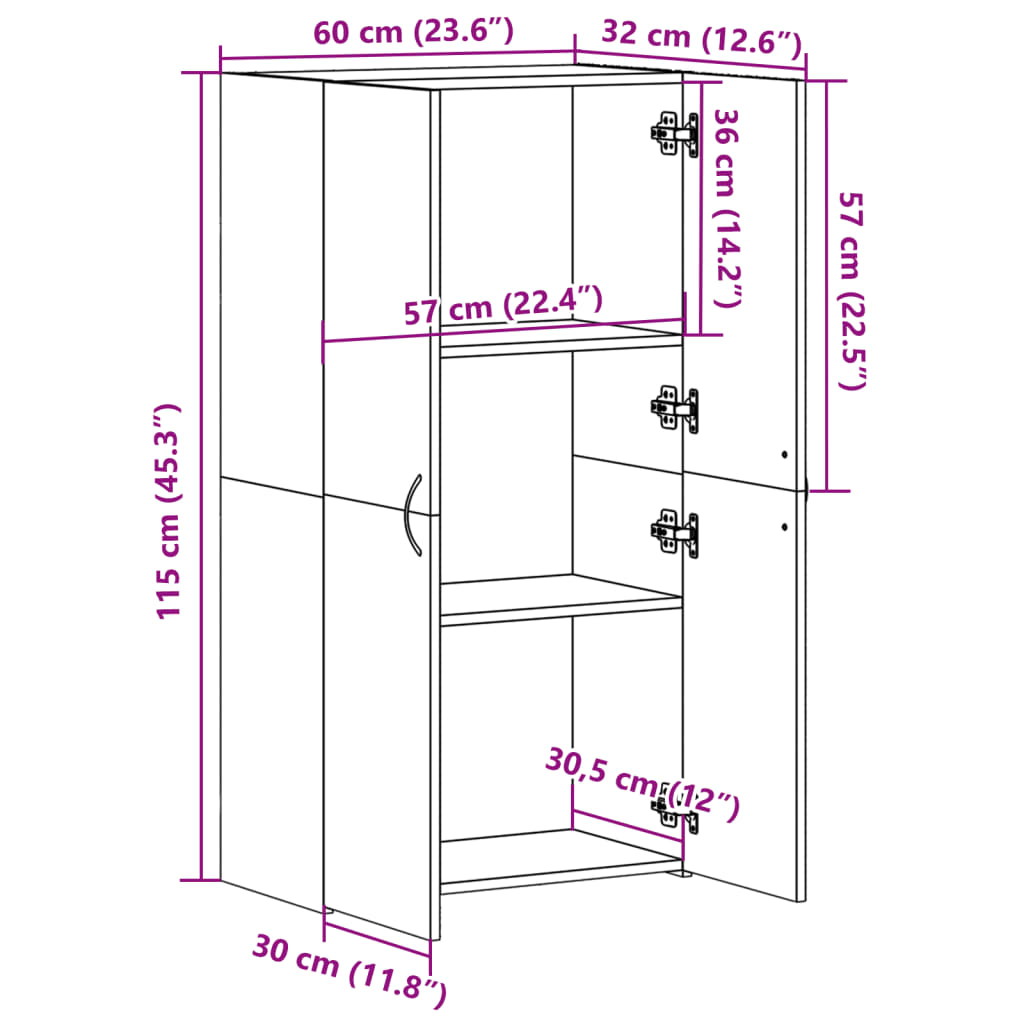 vidaXL Kartotéka dymový dub 60x32x115 cm kompozitné drevo