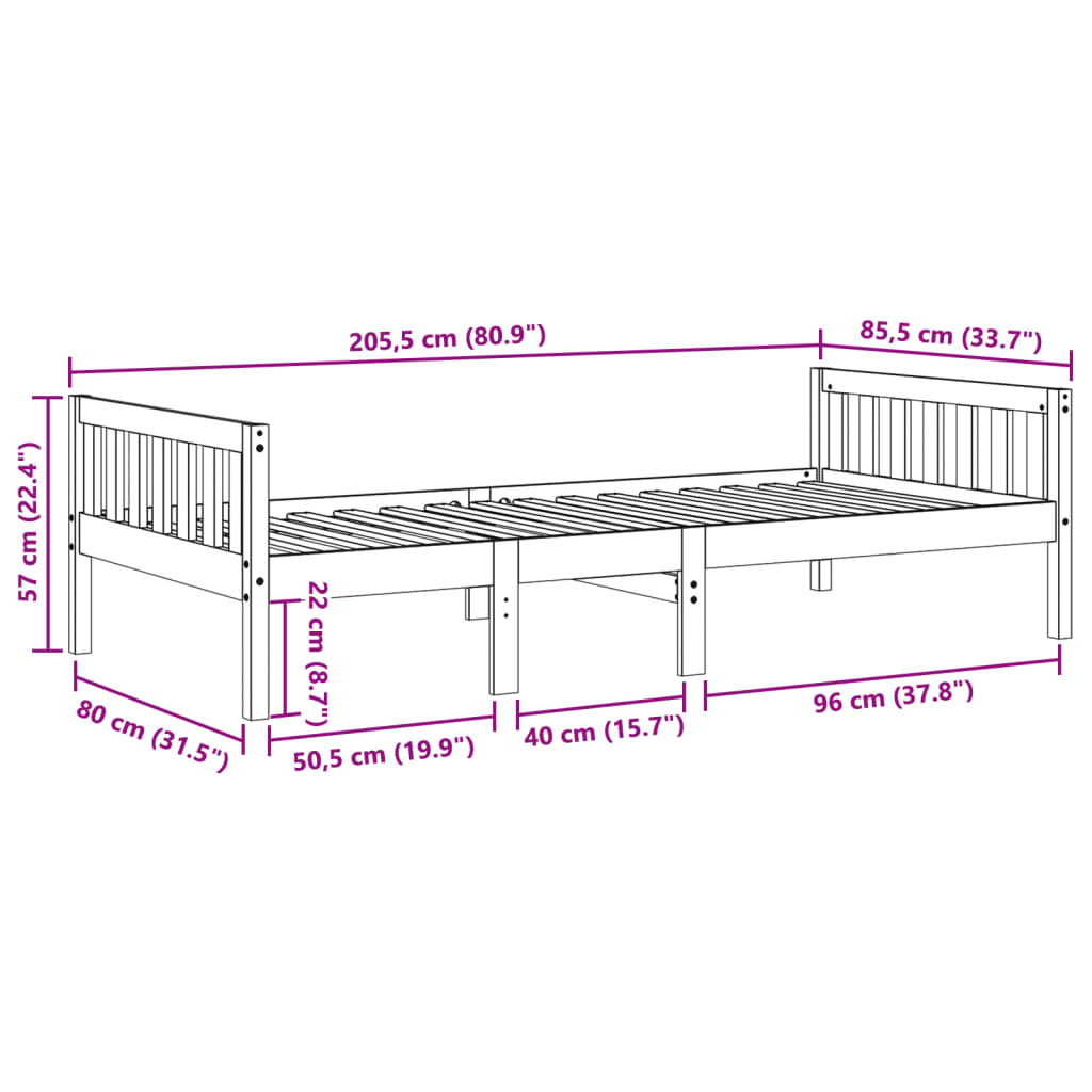 vidaXL Detská posteľ bez matraca, hnedá 80x200 cm, borovicový masív