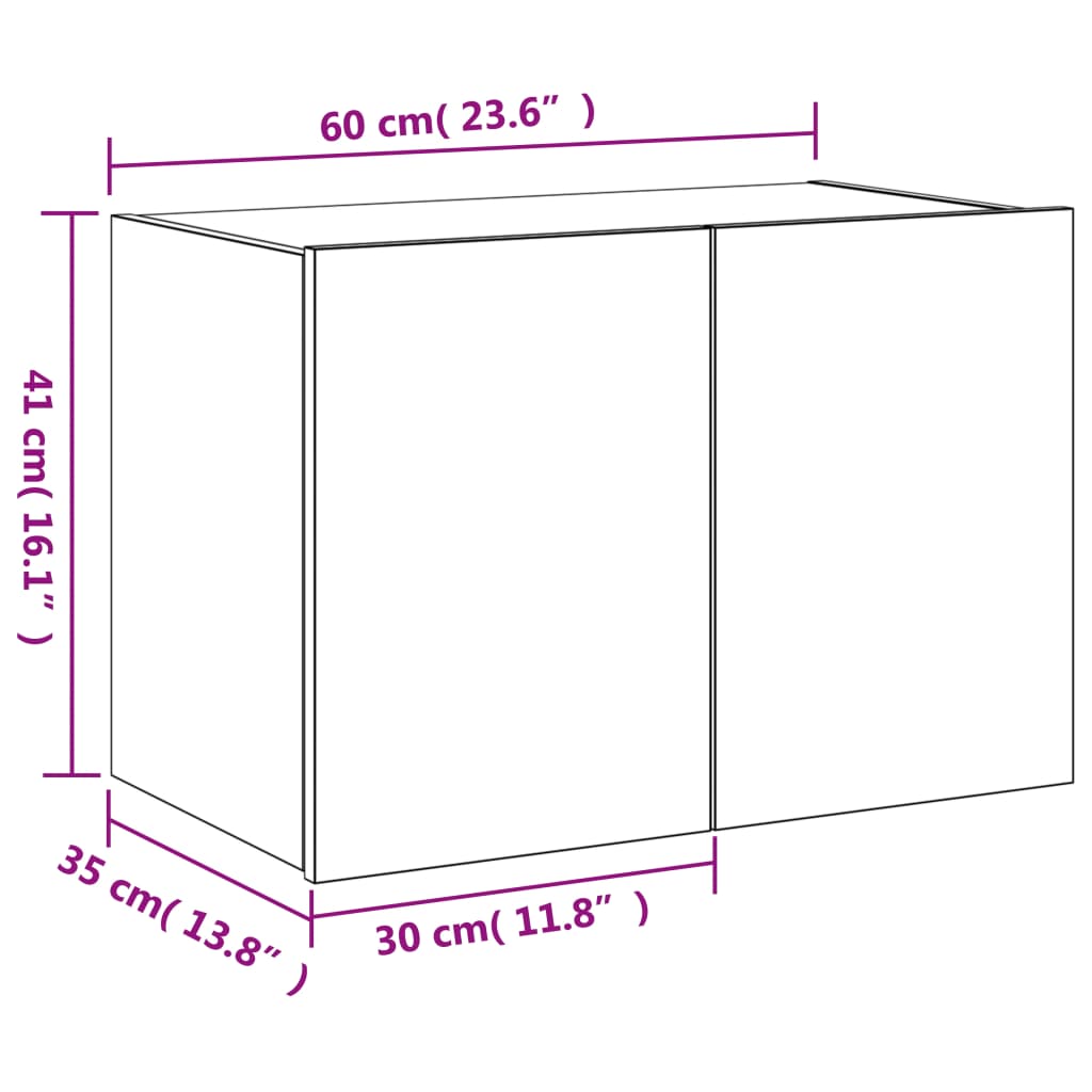 vidaXL TV nástenná skrinka s LED svetlami hnedý dub 60x35x41 cm