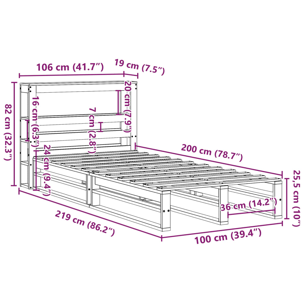 vidaXL Posteľ bez matraca 100x200 cm masívna borovica