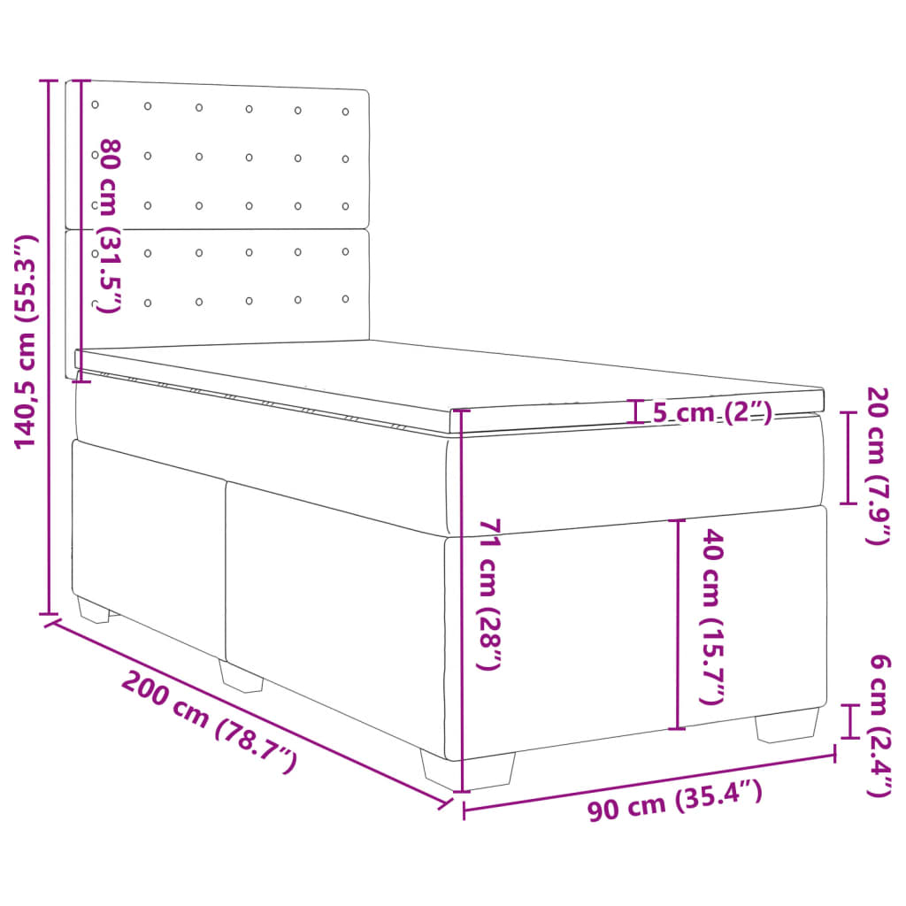 vidaXL Boxspring posteľ s matracom sivá 90x200 cm umelá koža