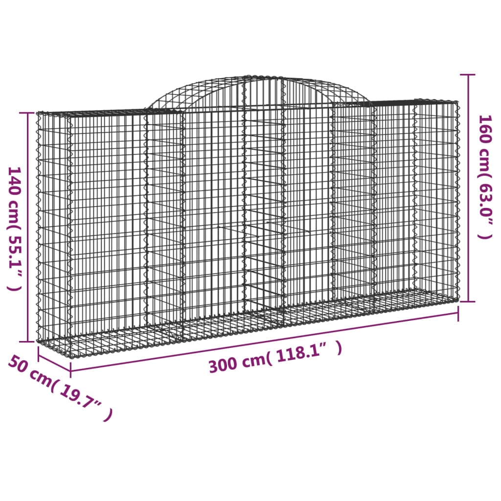 vidaXL Oblúkové gabionové koše 9 ks 300x50x140/160 cm pozink. železo