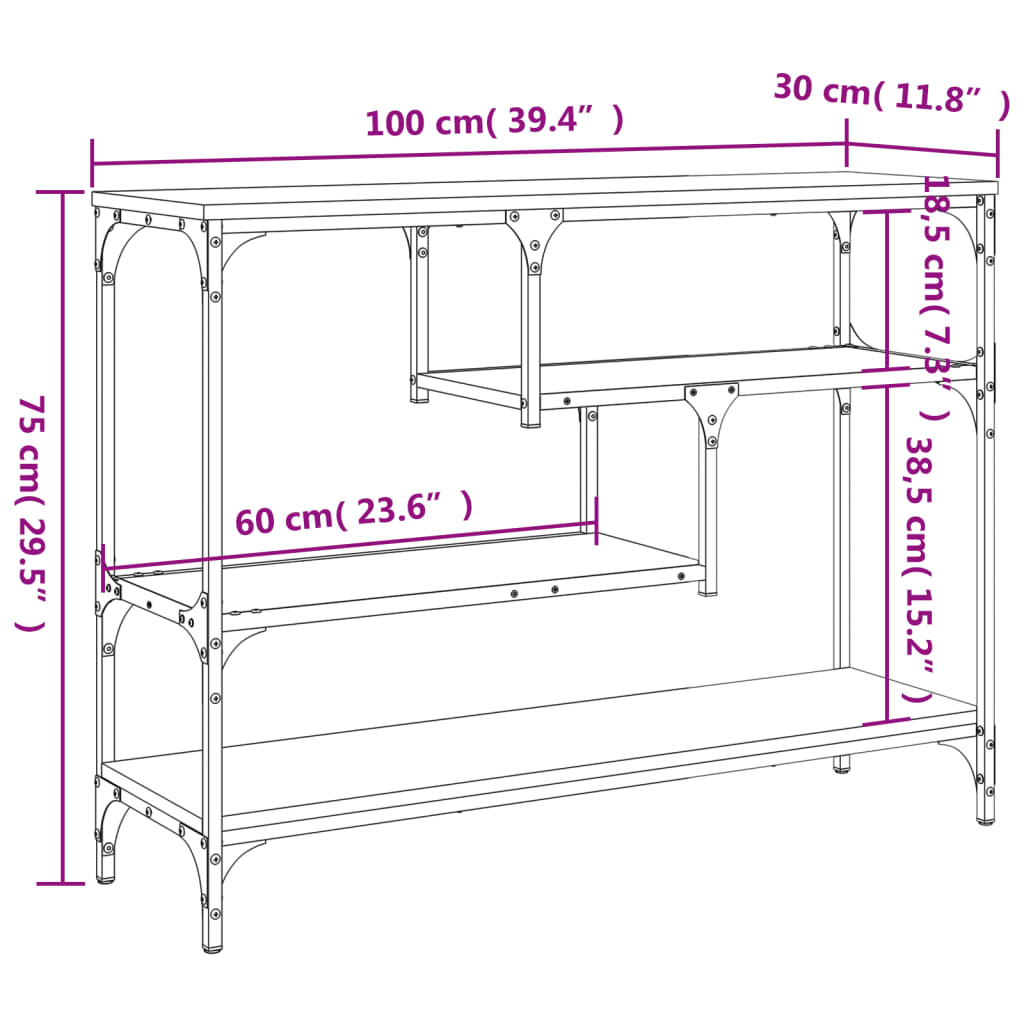 vidaXL Konzolový stolík dymový dub 100x30x75 cm kompozitné drevo