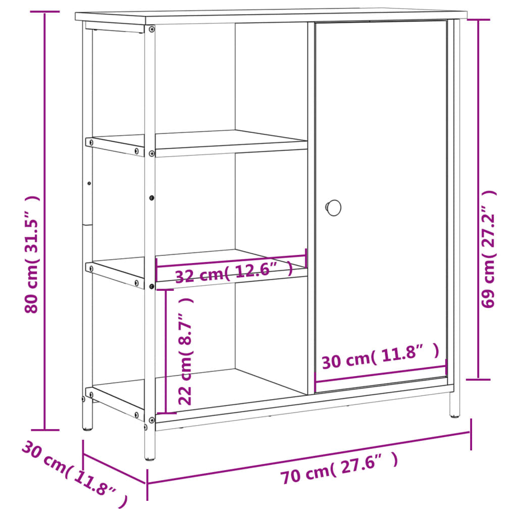 vidaXL Komoda dymový dub 70x30x80 cm kompozitné drevo